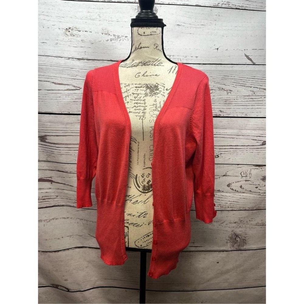 Coral Cardigan‎ Sweater 3/4 Sleeve Button Down Knit Top Casual